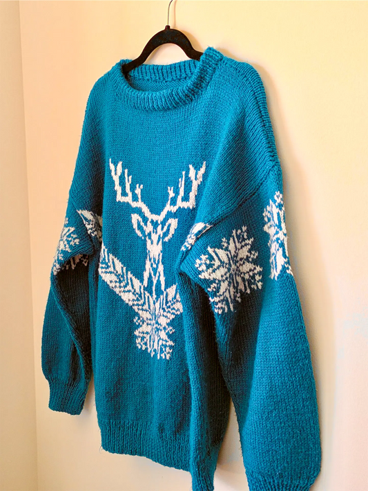 Aqua Blue Unisex Christmas sweater - Cottage Core, Grandpa Sweater, Preppy Look (Size M/L)