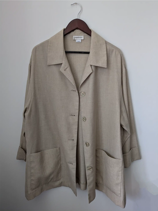 Beige Vintage Linen Chore Jacket: Minimalist Fall and Spring Jacket (Size M/L)