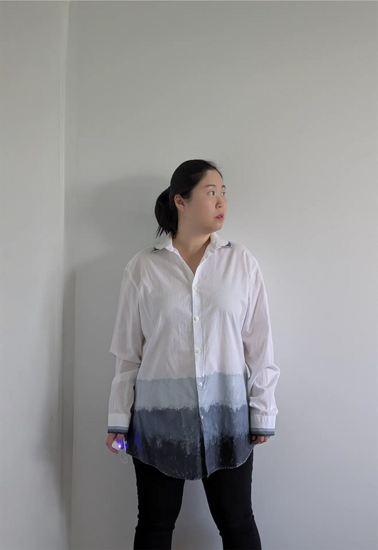 Moody Hand-Painted Abstract Art Shirt Dress: Upcycled Cotton Blouse (Size S/M)