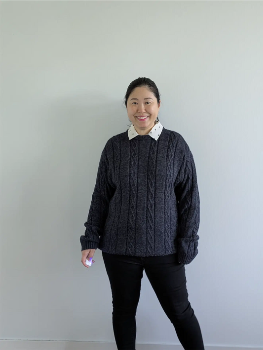 Grey Cottage Core Grandpa Sweater - Preppy Vintage Sweater, Made in Italy (Size L)