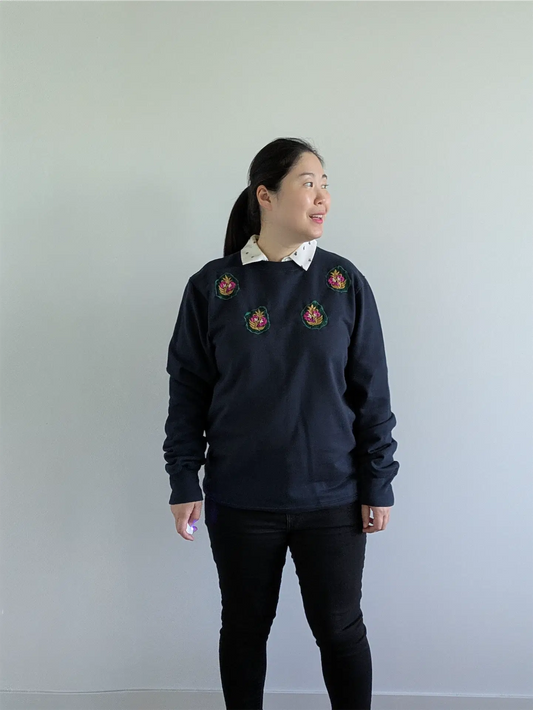 Navy Upcycled Unisex Sweatshirt: Unisex Sweatshirt, Cottage Core, One of a Kind (Size M)