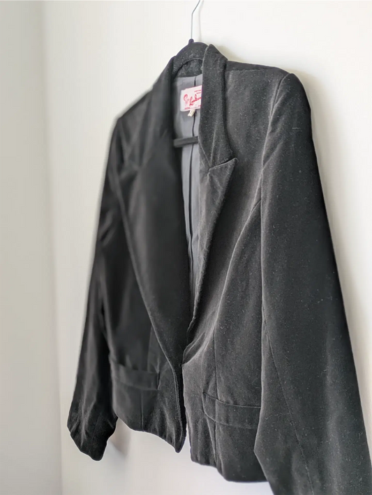 Black Velvet Vintage Jacket - Dark Academia, Preppy, Minimalist (Size S/M)