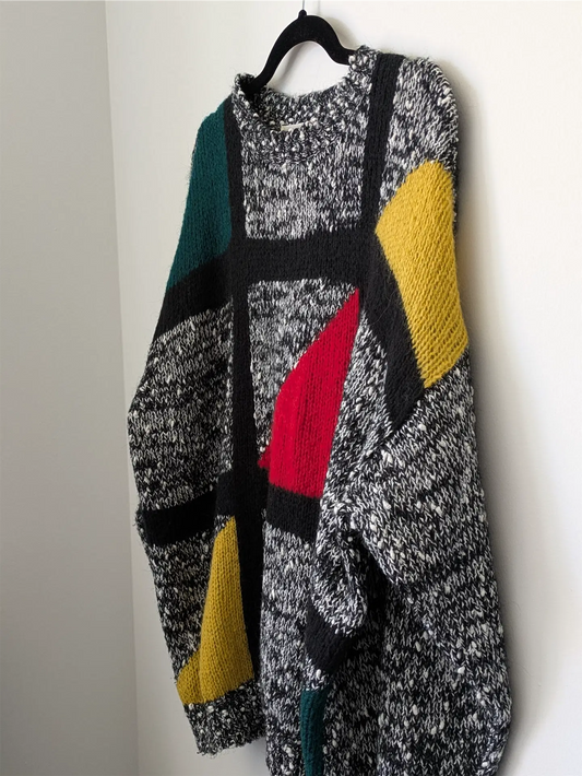 Geometric Cottage Core Grandpa Sweater - Christmas Sweater, Abstract Art, Preppy (Size L)