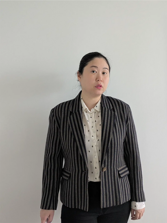 Navy / Brown Stripe Vintage Wool Blazer - Cimone (Size M)