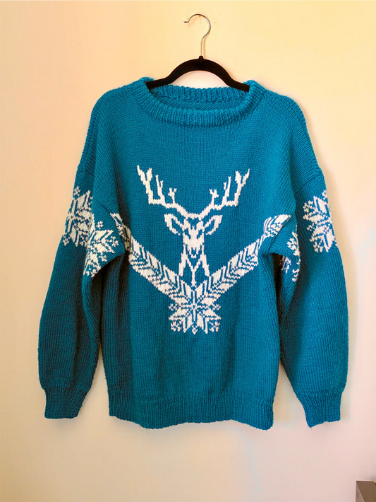 Aqua Blue Unisex Christmas sweater - Cottage Core, Grandpa Sweater, Preppy Look (Size M/L)