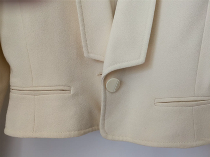 White Vintage Bridal Cropped Wool Blazer: 80s Tailored Style (Size XS)
