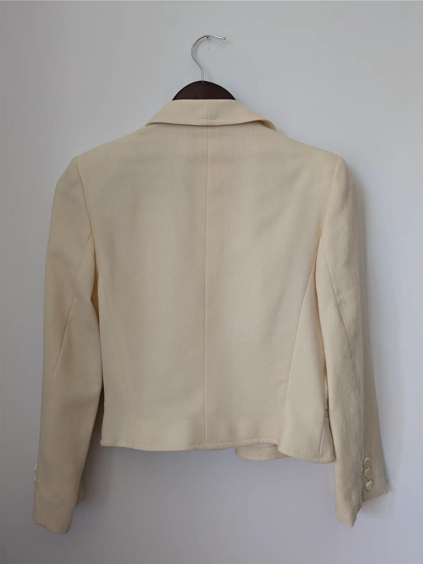White Vintage Bridal Cropped Wool Blazer: 80s Tailored Style (Size XS)
