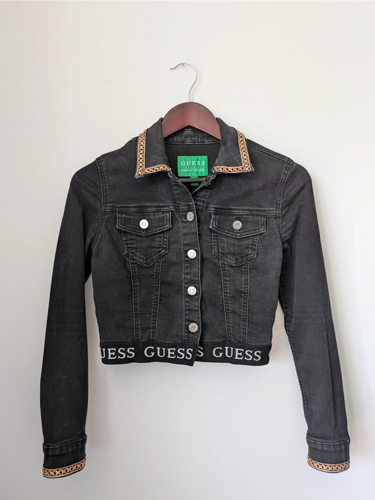 Black Upcycled Jean Jacket: Festival Outfit, Hippie Clothes, One of a Kind (Size XS)