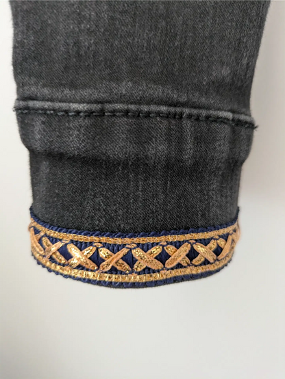 Black Upcycled Jean Jacket: Festival Outfit, Hippie Clothes, One of a Kind (Size XS)