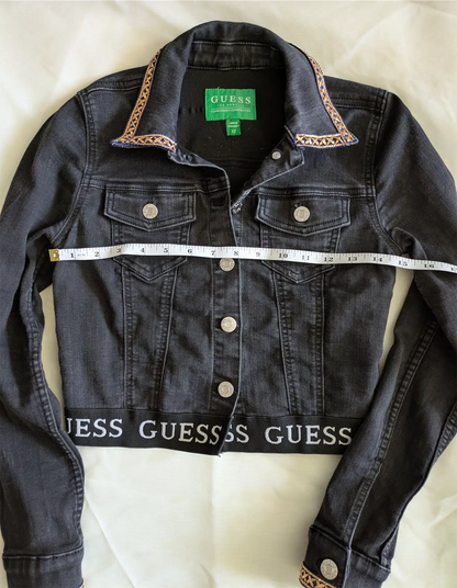 Black Upcycled Jean Jacket: Festival Outfit, Hippie Clothes, One of a Kind (Size XS)