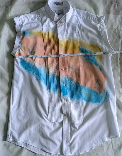 Upcycled Tuxedo Shirt Turned Women’s Shirtdress – Hand-Painted Abstract Art, Bold & One-of-a-Kind Statement Piece (Size S/M)