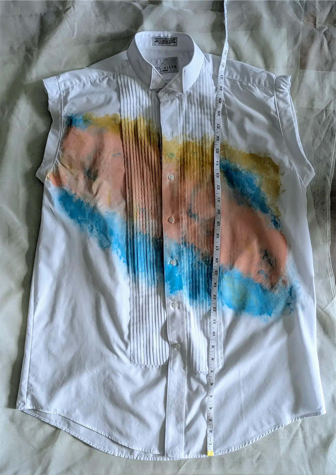 Upcycled Tuxedo Shirt Turned Women’s Shirtdress – Hand-Painted Abstract Art, Bold & One-of-a-Kind Statement Piece (Size S/M)