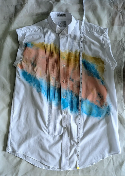 Upcycled Tuxedo Shirt Turned Women’s Shirtdress – Hand-Painted Abstract Art, Bold & One-of-a-Kind Statement Piece (Size S/M)