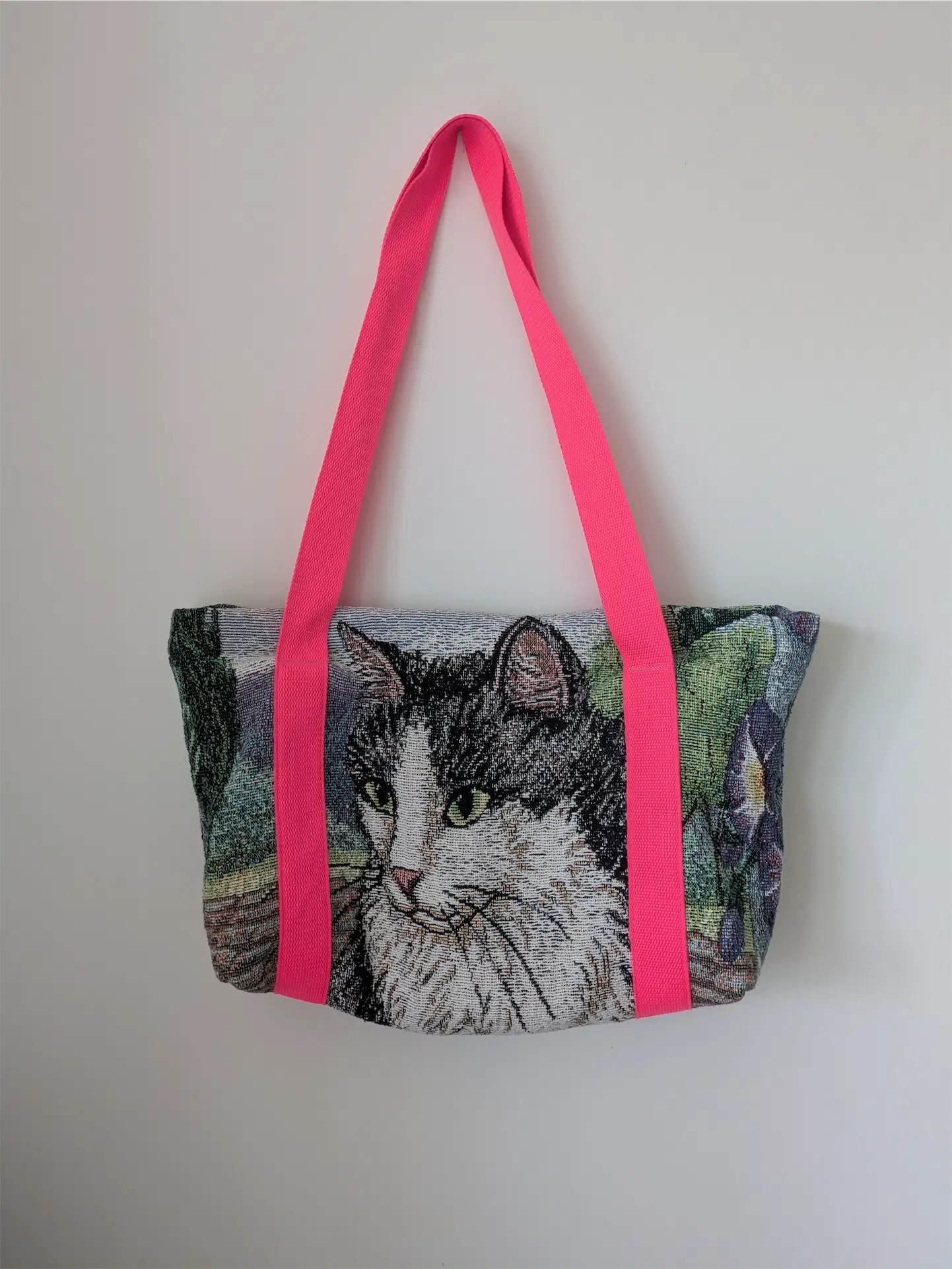 Handmade Cat-Themed Tapestry Tote - Cat Mom Gift, One of a Kind