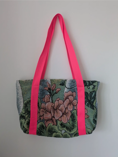 Handmade Cat-Themed Tapestry Tote - Cat Mom Gift, One of a Kind