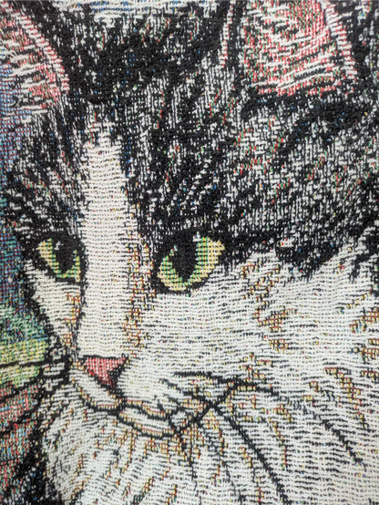 Handmade Cat-Themed Tapestry Tote - Cat Mom Gift, One of a Kind