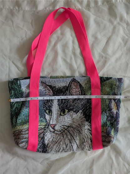 Handmade Cat-Themed Tapestry Tote - Cat Mom Gift, One of a Kind