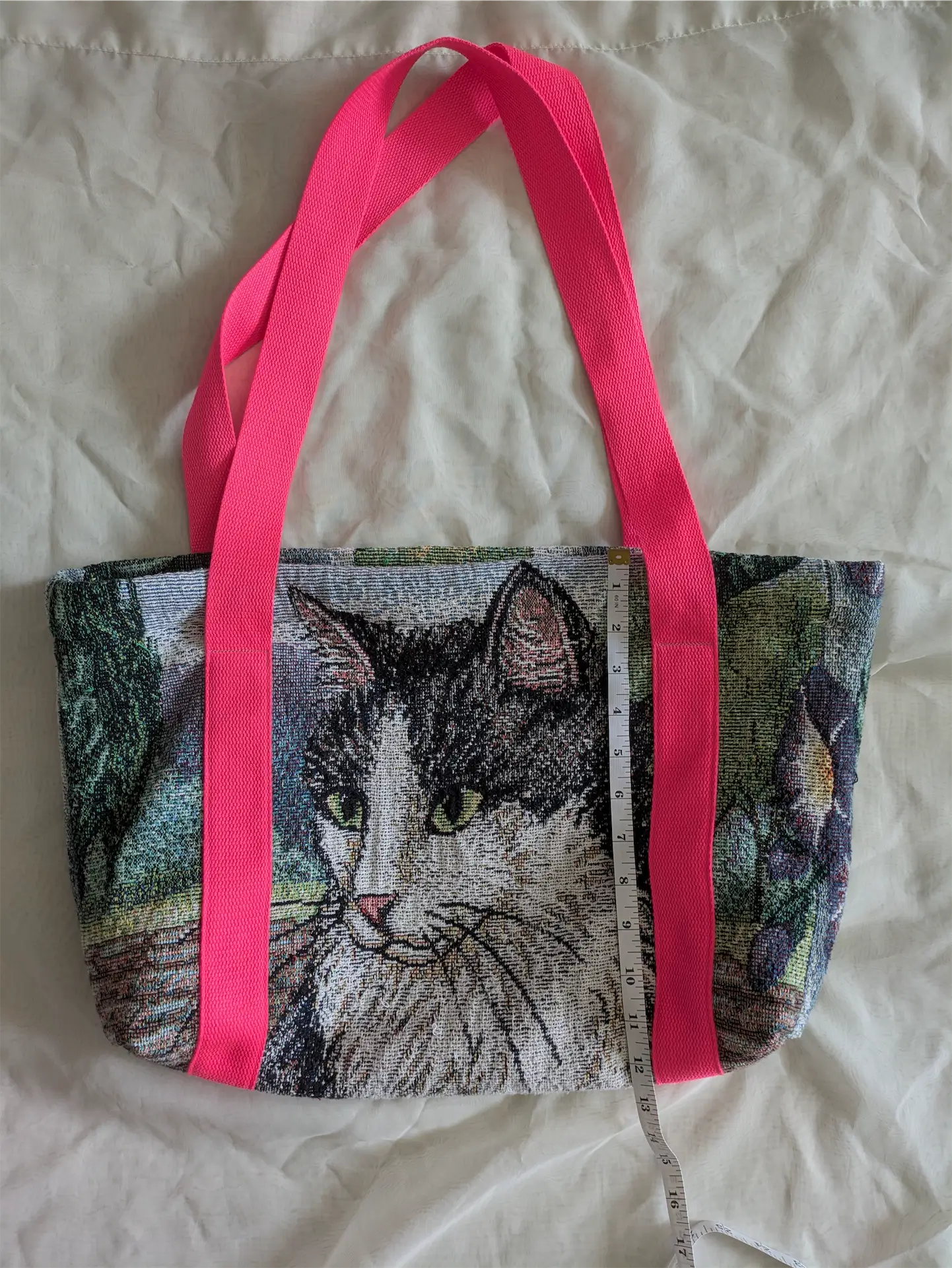 Handmade Cat-Themed Tapestry Tote - Cat Mom Gift, One of a Kind