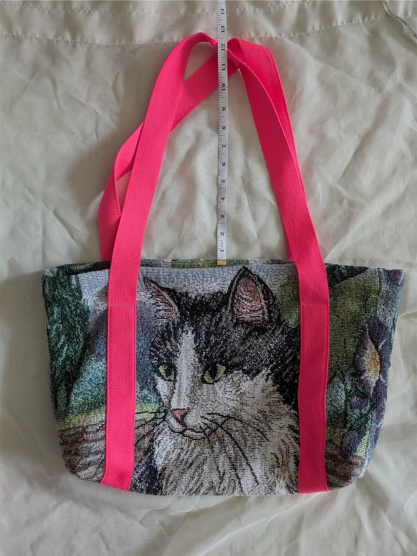 Handmade Cat-Themed Tapestry Tote - Cat Mom Gift, One of a Kind