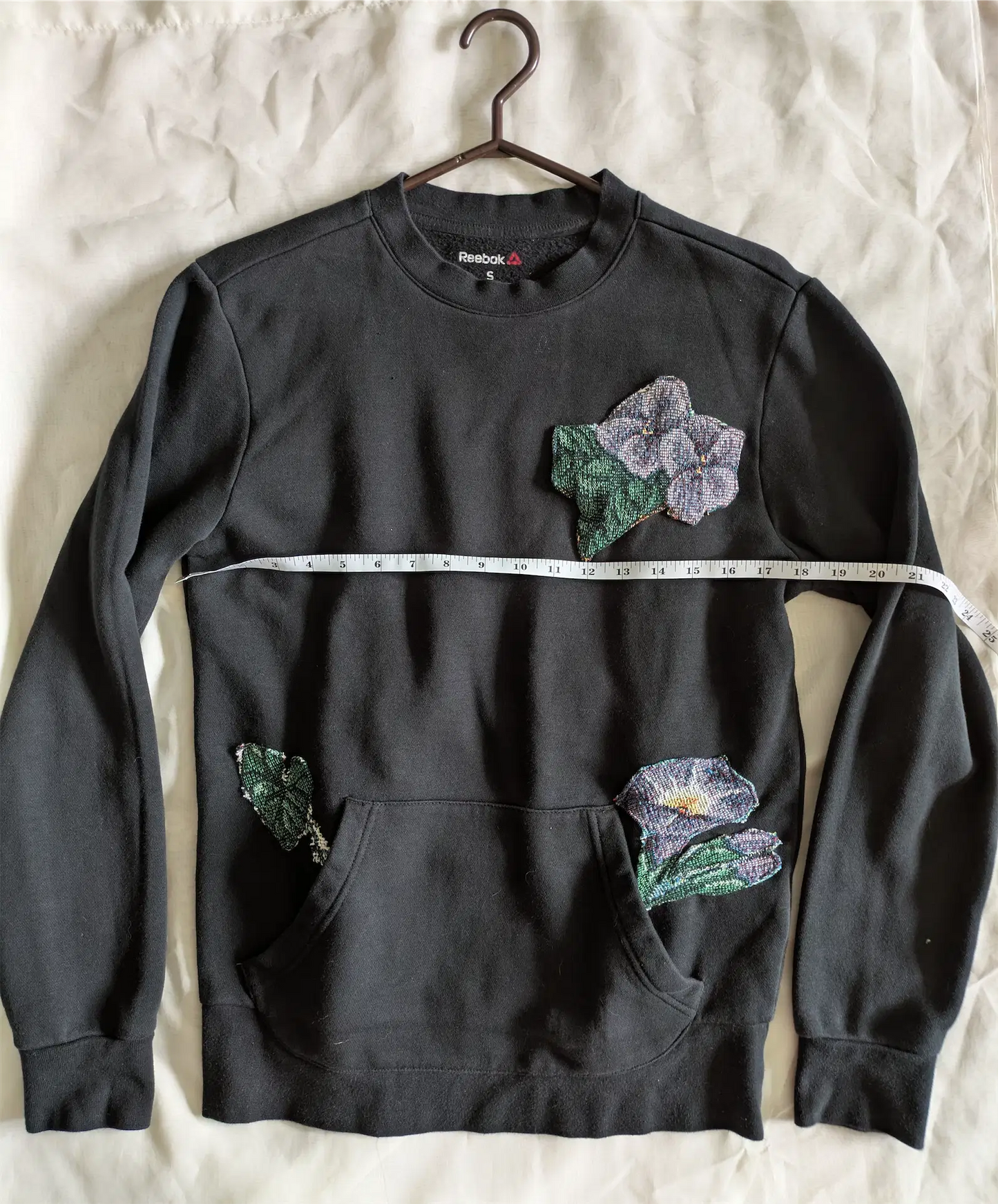 Black Upcycled Unisex Sweatshirt: Cottage Core, Plant Lover Gift, One of a Kind (Size S)