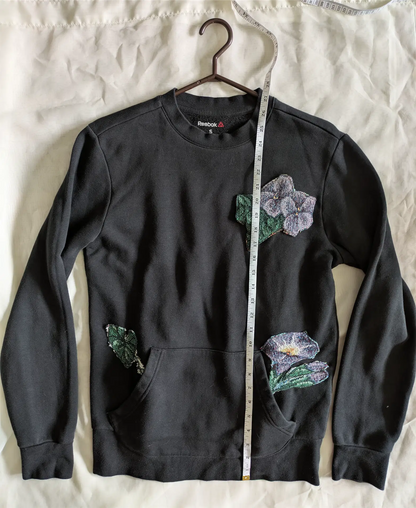 Black Upcycled Unisex Sweatshirt: Cottage Core, Plant Lover Gift, One of a Kind (Size S)