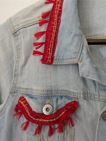 Reworked Vintage Denim Jean Jacket: Rave Outfit, Hippie Style, One of a Kind (Size S)