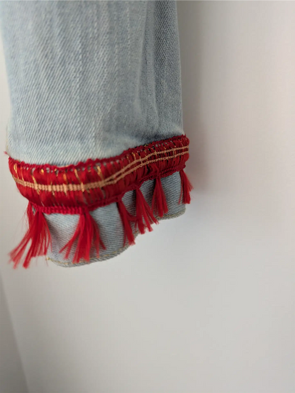 Reworked Vintage Denim Jean Jacket: Rave Outfit, Hippie Style, One of a Kind (Size S)