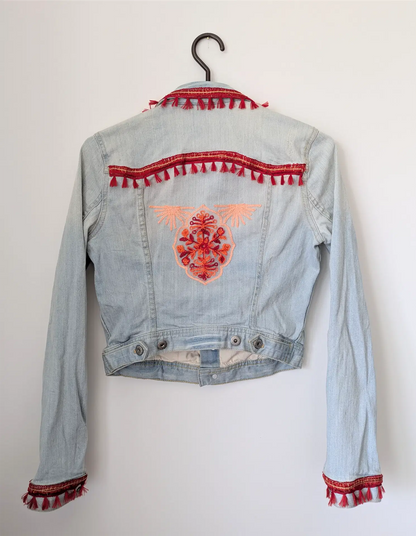 Reworked Vintage Denim Jean Jacket: Rave Outfit, Hippie Style, One of a Kind (Size S)