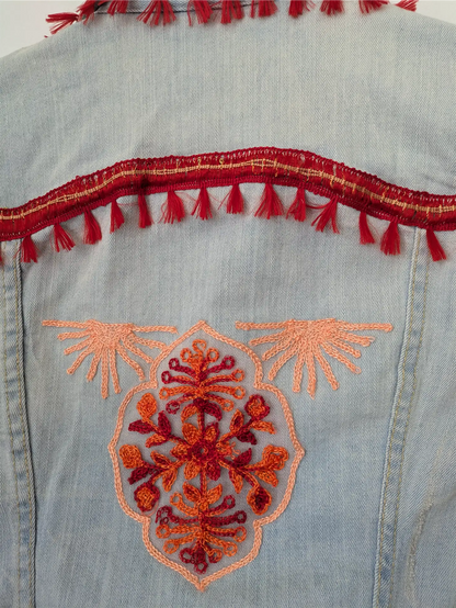 Reworked Vintage Denim Jean Jacket: Rave Outfit, Hippie Style, One of a Kind (Size S)