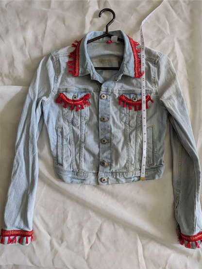 Reworked Vintage Denim Jean Jacket: Rave Outfit, Hippie Style, One of a Kind (Size S)