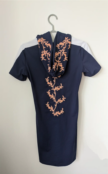 One-of-a-Kind Sporty Fila Dress: Reworked with Reclaimed Embroidered Fabric, Fierce Intricate Upcycled Statement Piece (Size XS)