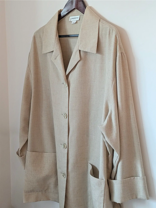Beige Vintage Linen Chore Jacket: Minimalist Fall and Spring Jacket (Size M/L)