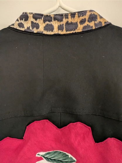 Black Upcycled Vintage Bomber Jacket: Reclaimed Fabric, Rave Outfit (Size M)