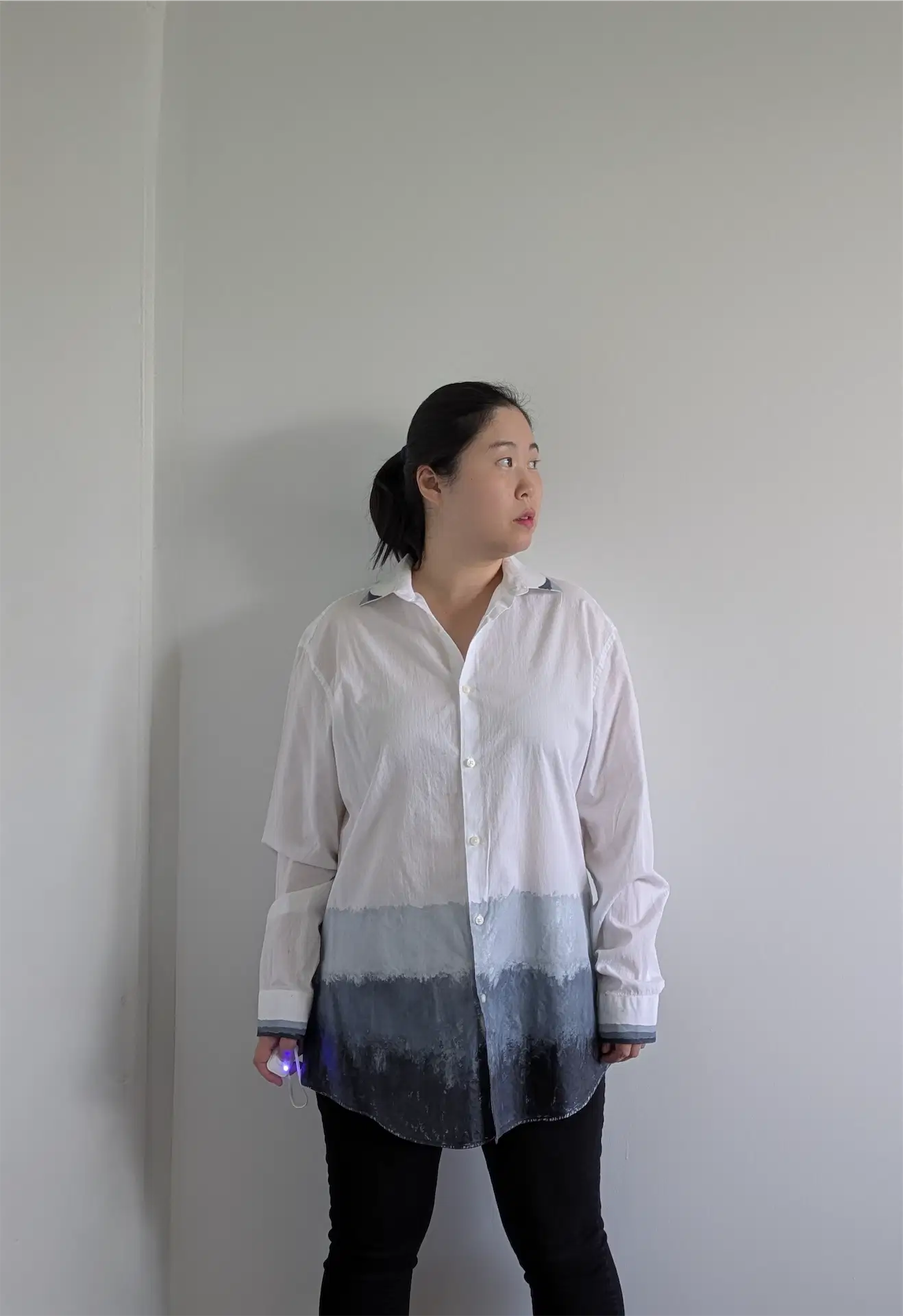 Moody Hand-Painted Abstract Art Shirt Dress: Upcycled Cotton Blouse (Size S/M)