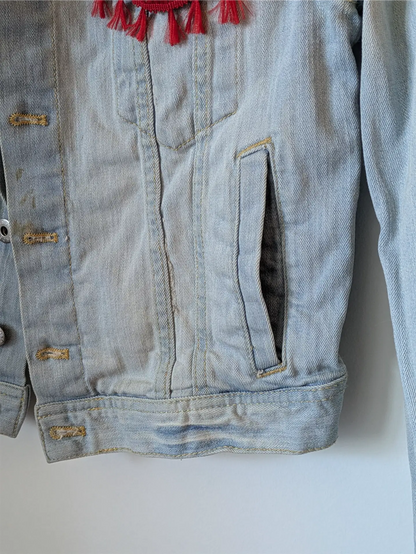 Reworked Vintage Denim Jean Jacket: Rave Outfit, Hippie Style, One of a Kind (Size S)