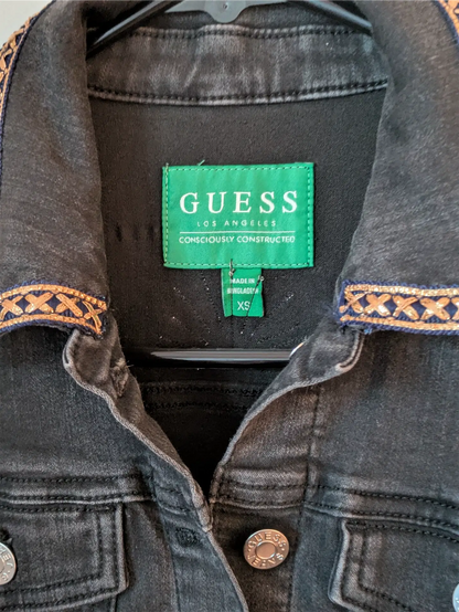 Black Upcycled Jean Jacket: Festival Outfit, Hippie Clothes, One of a Kind (Size XS)