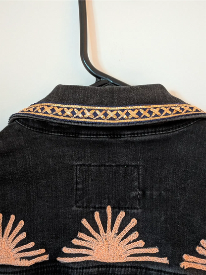 Black Upcycled Jean Jacket: Festival Outfit, Hippie Clothes, One of a Kind (Size XS)