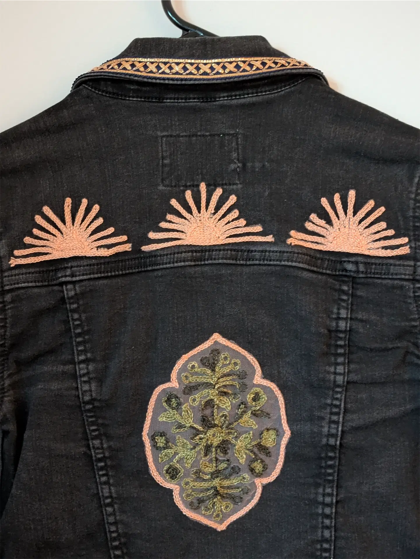 Black Upcycled Jean Jacket: Festival Outfit, Hippie Clothes, One of a Kind (Size XS)