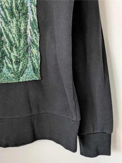 Black Upcycled Unisex Sweatshirt: Cottage Core, Plant Lover Gift, One of a Kind (Size S)
