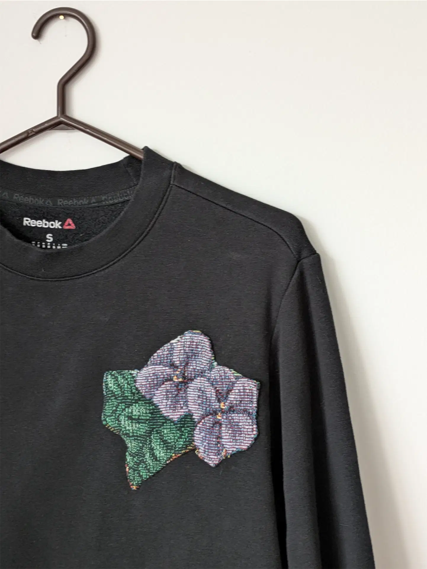 Black Upcycled Unisex Sweatshirt: Cottage Core, Plant Lover Gift, One of a Kind (Size S)