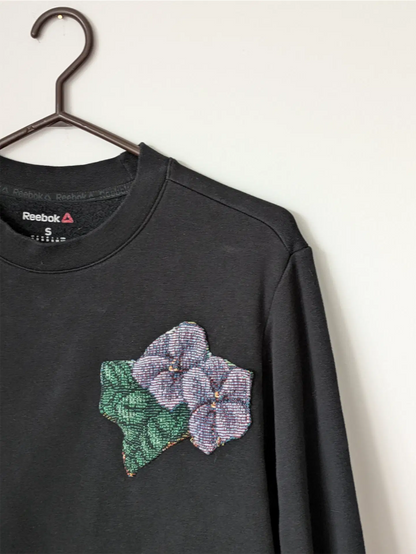 Black Upcycled Unisex Sweatshirt: Cottage Core, Plant Lover Gift, One of a Kind (Size S)