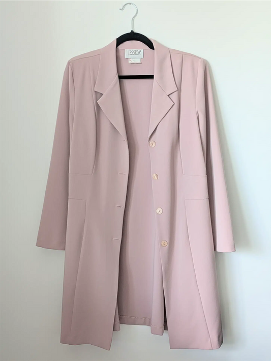 Pink 90s Vintage Spring Jacket - Preppy, Trench Coat Silhouette (Size S/M)