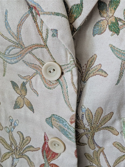 Beige Floral Vintage Blazer - Nature Tapestry / Flower Embroidery (Size S/M)