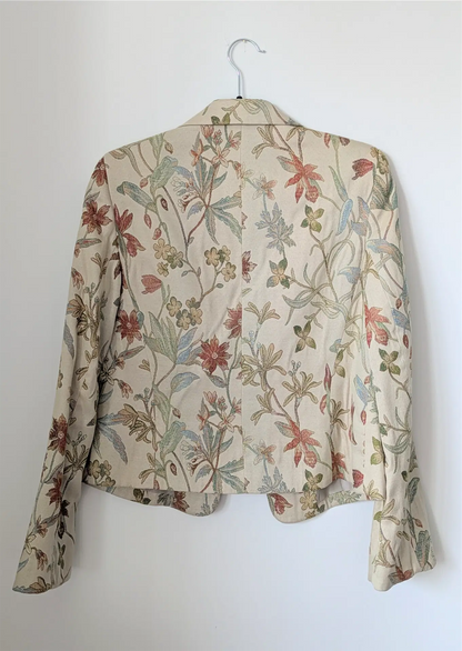 Beige Floral Vintage Blazer - Nature Tapestry / Flower Embroidery (Size S/M)