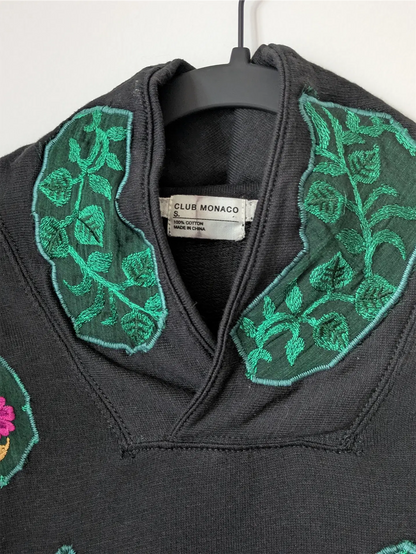 Black Upcycled Unisex Sweatshirt: Street Wear, Plant Lover Gift, One of a Kind (Size S)