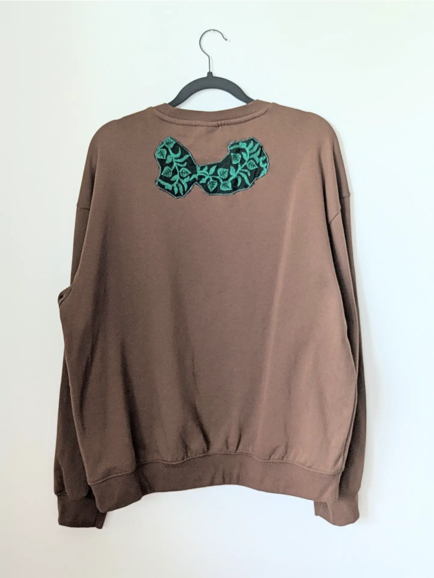 Brown Upcycled Unisex Sweatshirt: Fall Street Wear, Plant Lover Gift, One of a Kind (Size L)