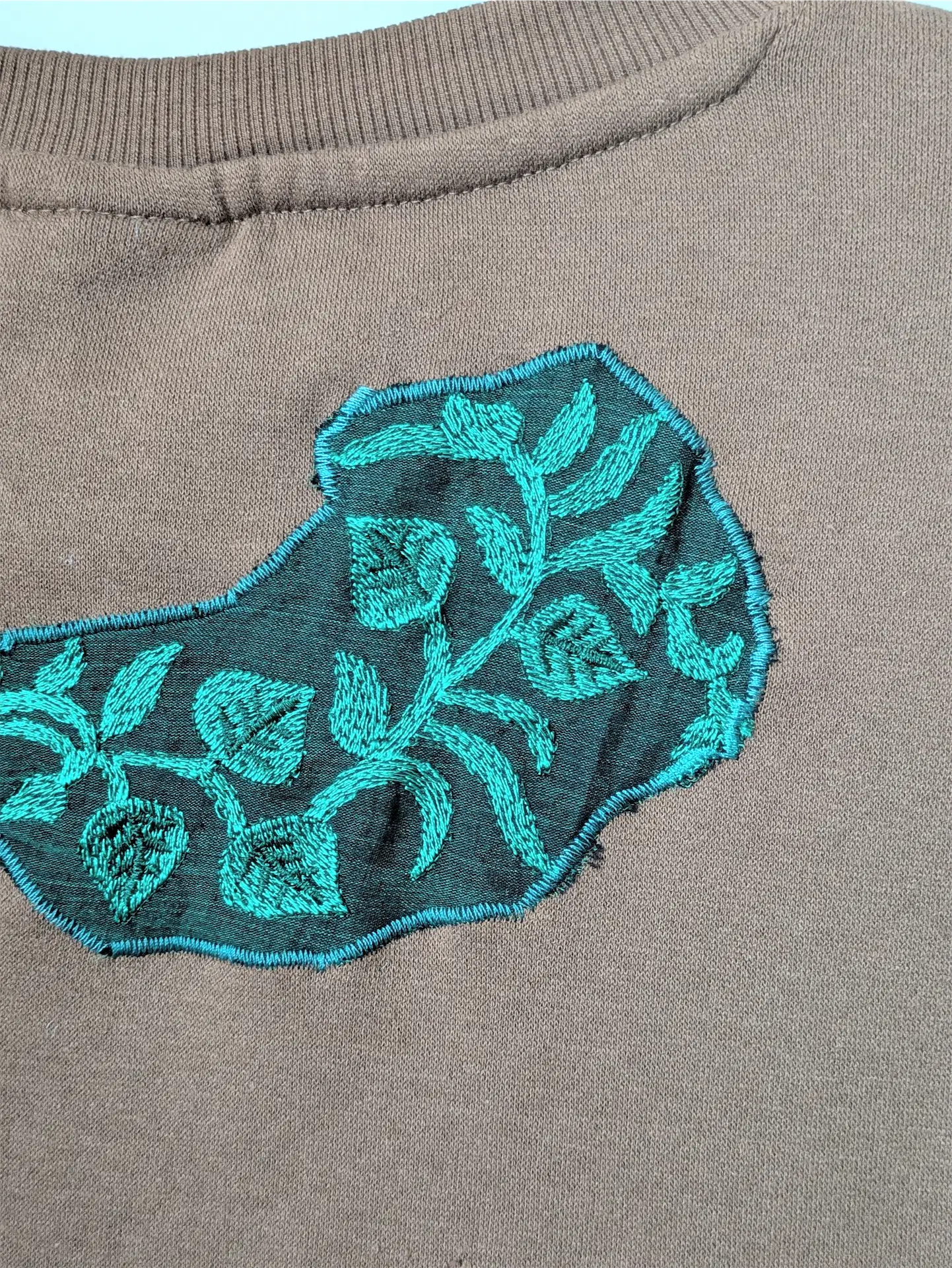 Brown Upcycled Unisex Sweatshirt: Fall Street Wear, Plant Lover Gift, One of a Kind (Size L)