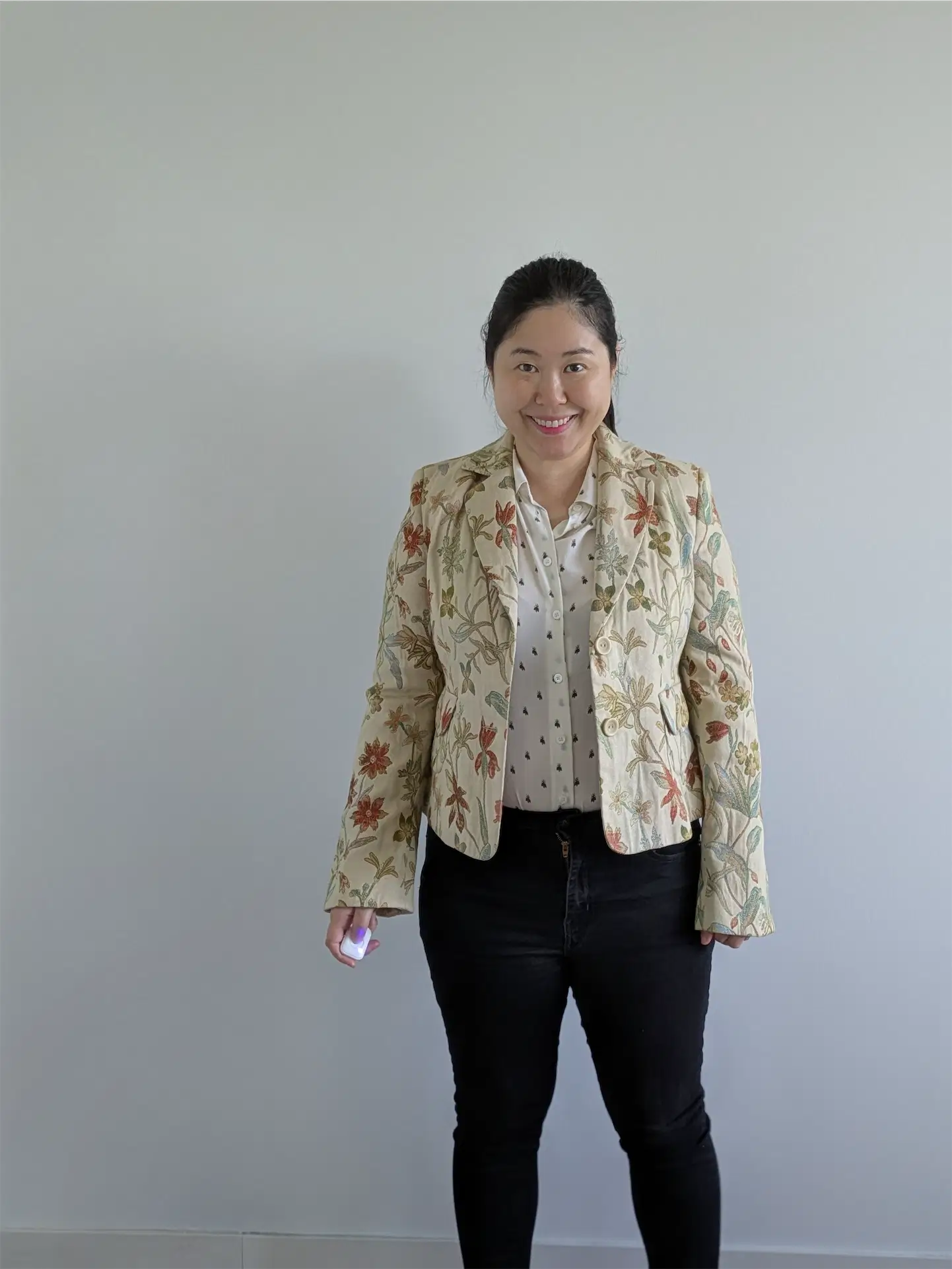 Beige Floral Vintage Blazer - Nature Tapestry / Flower Embroidery (Size S/M)