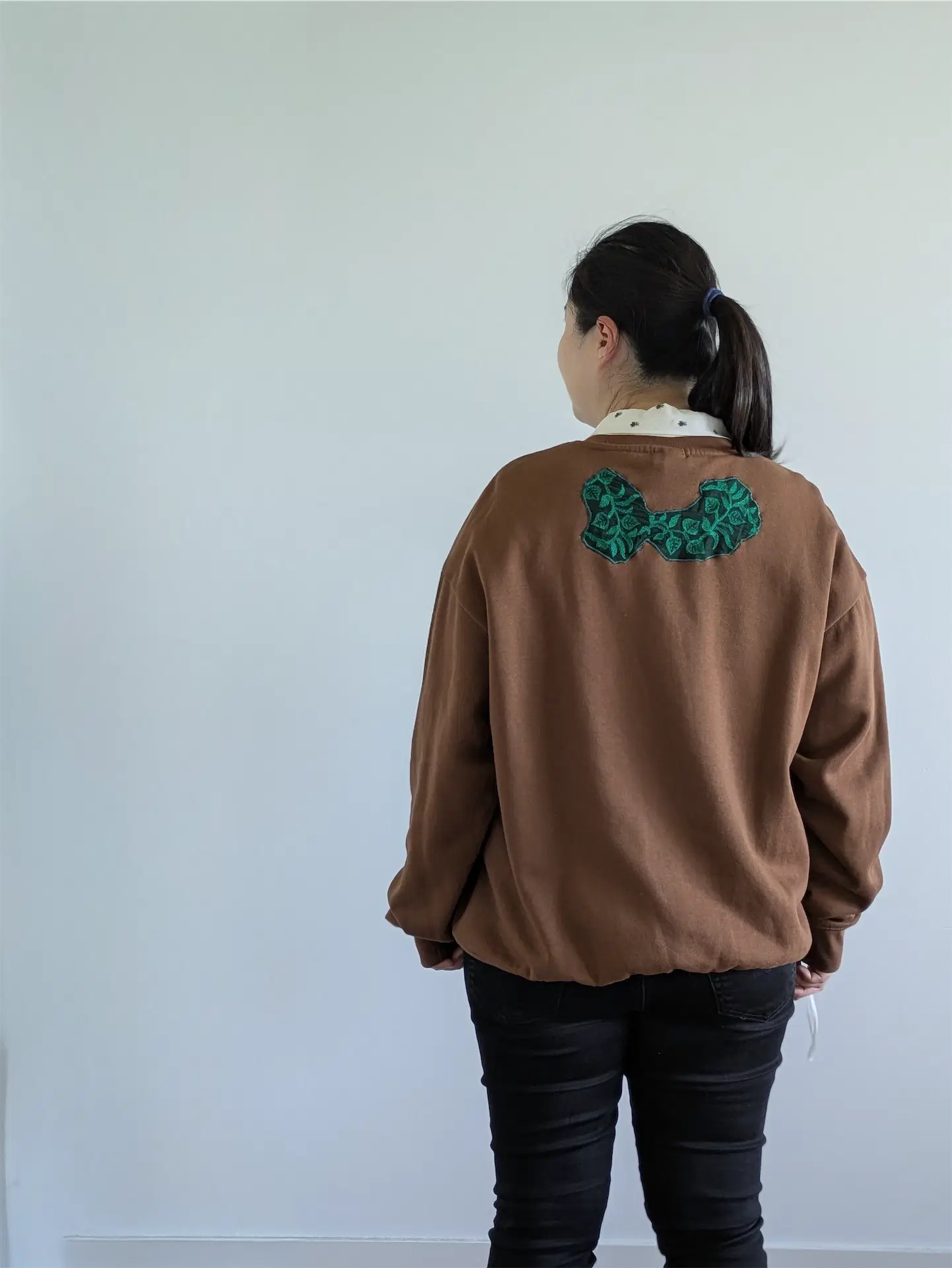 Brown Upcycled Unisex Sweatshirt: Fall Street Wear, Plant Lover Gift, One of a Kind (Size L)