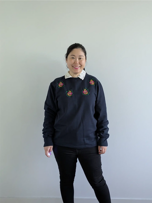 Navy Upcycled Unisex Sweatshirt: Unisex Sweatshirt, Cottage Core, One of a Kind (Size M)